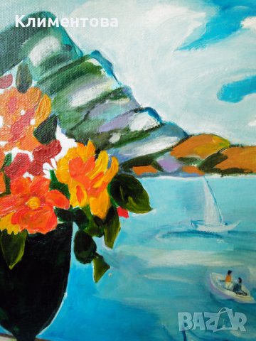 Натюрморт "Букет на прозорец", снимка 2 - Картини - 41409851