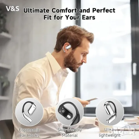 Слушалки с отворено ухо Bluetooth 5.4 Слушалки над ухото Слушалки Ергономичен дизайн Закачки за уши , снимка 5 - Bluetooth слушалки - 48089267