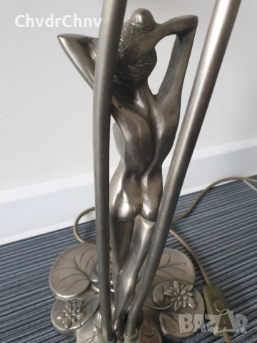 Стара Арт Деко немска настолна лампа с фигура на гола жена/бял бронз/еротика/50см-3кг, снимка 8 - Настолни лампи - 51603040