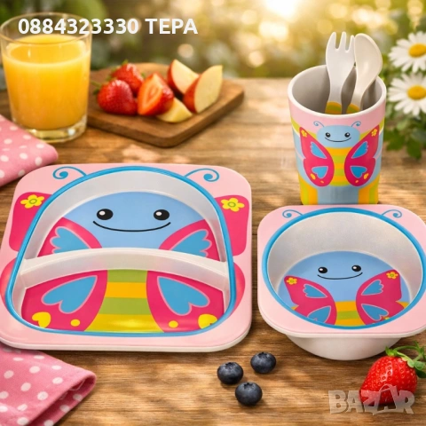 Детски комплект за хранене 5 части Cheffinger – чиния, купичка, чаша, лъжица и вилица 🍀ТЕРА🍀, снимка 5 - Столчета за хранене - 53207408