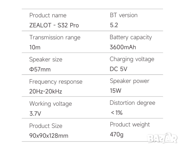 Bluetooth колонка Zealot S32 Pro, снимка 7 - Bluetooth тонколони - 52979201