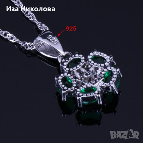 Сребърен комплект с изумруди и кристали, снимка 7 - Бижутерийни комплекти - 41303941
