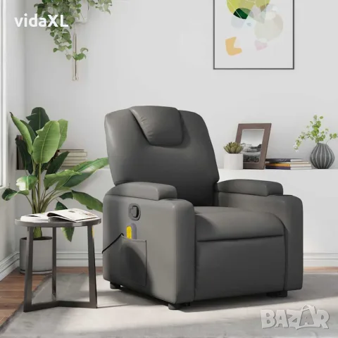 vidaXL Масажен наклоняем стол, сив, изкуствена кожа, снимка 2 - Дивани и мека мебел - 56147382