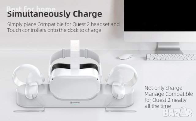 Smatree зареждане на док, съвместим за Oculus Quest 2/Meta Quest 2, VR контролер и зареждане на слуш, снимка 4 - Безжични зарядни - 39919806
