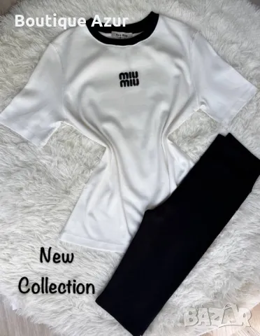 дамски памучен комплект тениска miu miu и къс рипсен клин , снимка 2 - Комплекти - 50329788