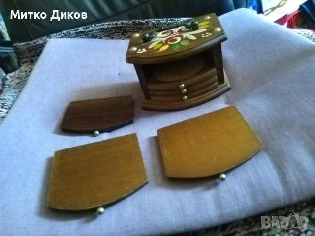 Кутия дървена ръчна изработка с 6 поставки за чаши Н-76мм размер 115х90мм, снимка 12 - Чаши - 42599382