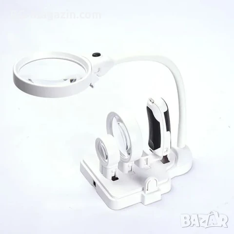 Увеличителна ръчна и настолна лупа с LED осветление сменяеми лещи регулируемо рамо за четене гоблени, снимка 11 - Други инструменти - 50920951