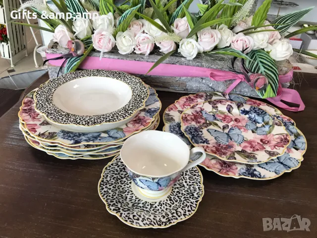 Порцеланов сервиз за хранене с Пеперуди- 18 части, снимка 1