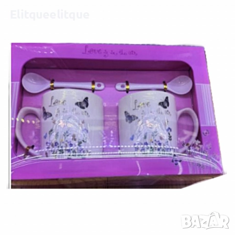 Комплект порцеланови чаши с лъжички, снимка 4 - Чаши - 52188272