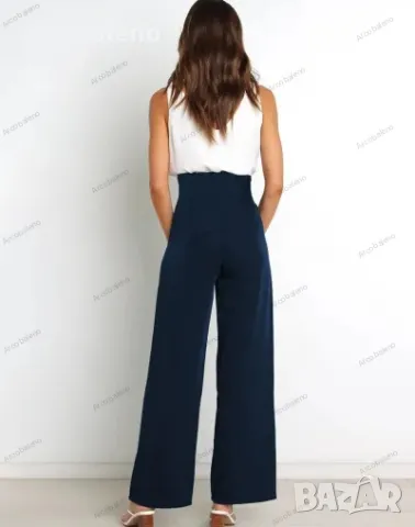 Дамски едноцветни ежедневни панталони с колан и широки крачоли, 4цвята, снимка 4 - Панталони - 39436954