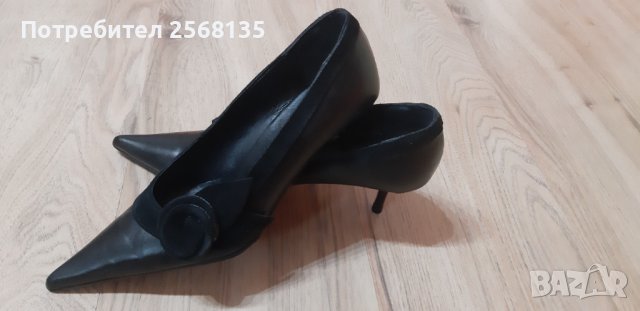 Обувки Естествена Кожа НОВИ, декорирани с Красиво Цвете от Набук,№36, снимка 5 - Дамски обувки на ток - 39394005