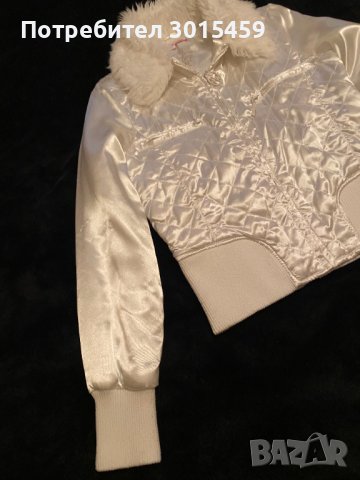 Бяло сатенено яке Tally Weijl с пухкава яка, снимка 9 - Якета - 42498314