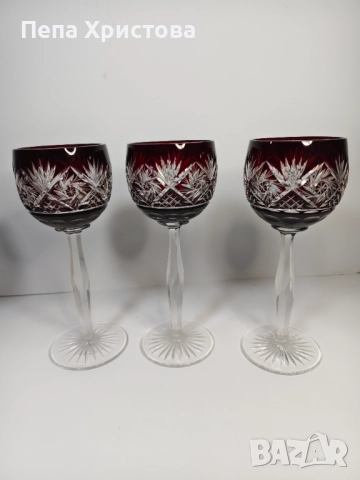 Чаши  чешки кристал Бохемия, снимка 4 - Чаши - 52655223