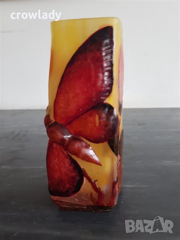 Красива ваза НАНСИ DAUM NANCY сецесион с пеперуда реплика, снимка 2 - Вази - 40890601