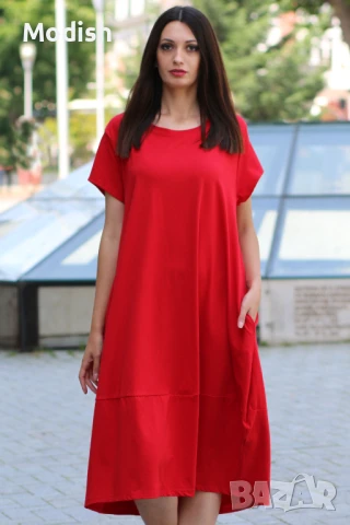 Дълга памучна едноцветна рокля 7045