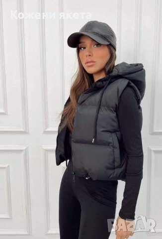 Страхотен черен топъл елек грейка с качулка, снимка 1