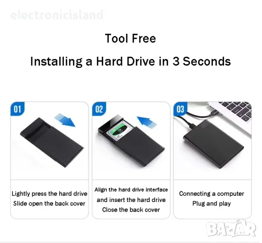 Външна Кутия USB 3.0 за 2.5 инчов харддиск SATA HDD SSD адаптер 2 TB, снимка 11 - Кабели и адаптери - 39745766