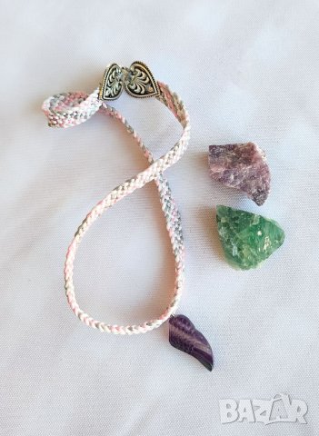 Ангелски крила. Колиета чокър с многоцветен флуорит, снимка 6 - Колиета, медальони, синджири - 41631007