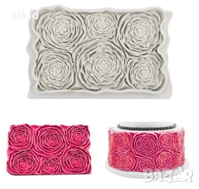 Огромни Рози Розети божури на пластове пано силиконов молд форма декорация торта фондан, снимка 3 - Форми - 34781637