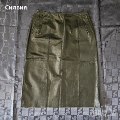 Дълга кожена пола телешка истинска естествена кожа 42 номер M-L размер, снимка 4 - Поли - 52409692