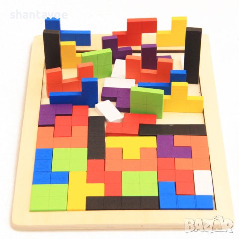 Тетрис - логически дървен пъзел с 40 цветни части , снимка 2 - Образователни игри - 41421758