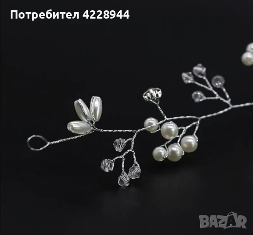 Сватбен булчински бален аксесоар за коса 2 размера, сребърен с перли, снимка 3 - Аксесоари за коса - 50778202