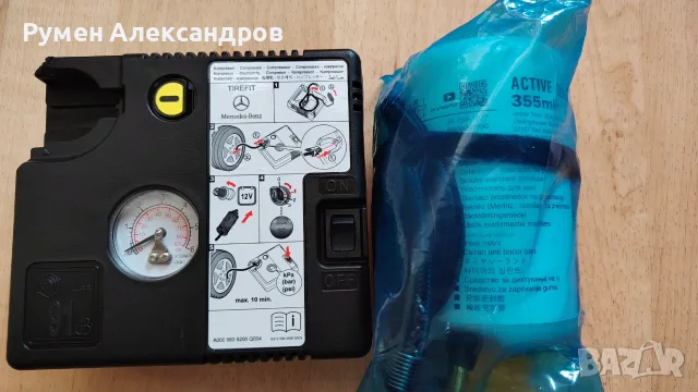 Нов оригинален Mercedes компресор за гуми 12V-15А-180W с лепило уплътнител 355 мл, снимка 2 - Аксесоари и консумативи - 44780232