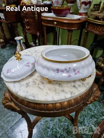 Красива антикварна немска порцеланова купа с капак Weimar , снимка 6 - Антикварни и старинни предмети - 50070646