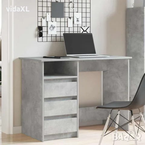 vidaXL Бюро, бетонно сиво, 102x50x75 см, инженерно дърво, снимка 3 - Бюра - 56148274