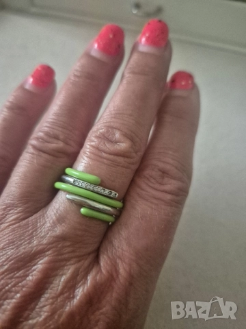 сребърен пръстен с емайл, снимка 2 - Пръстени - 51854683
