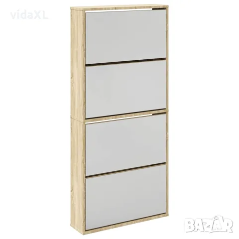 vidaXL Шкаф за обувки 4 нива с огледала, дъб, 63x17x134 cм