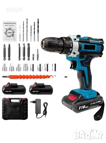 Машина за пробиване и завинтване в куфар, 23 части, 2 батерий, снимка 2 - Винтоверти - 48437648