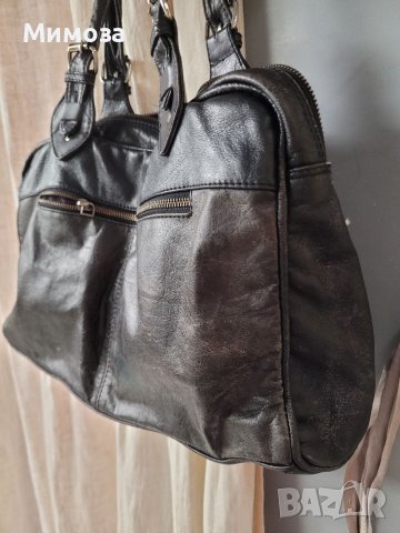 BON' A PARTE естествена кожа, черна чанта  с много джобчета, снимка 12 - Чанти - 41042803