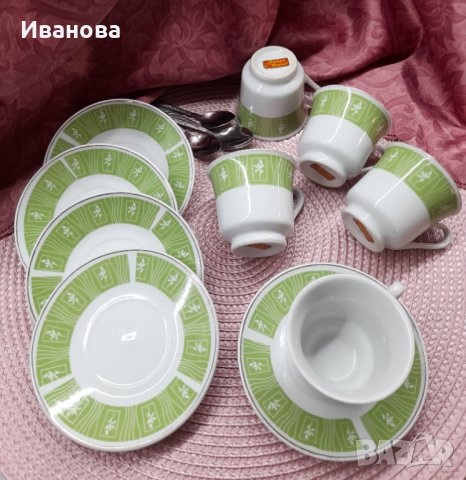 4 сетчета за късо кафе в бяло и зелено с ПоДаРъК пето сетче и лъжички