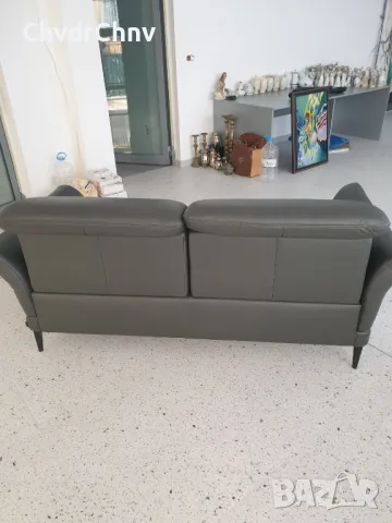 Немски кожен диван за офис/двойка-черна естесвена кожа/регулиращи седалки-подлакътници 200x115x95см, снимка 4 - Дивани и мека мебел - 48414178