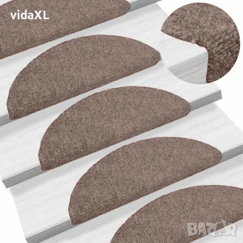 vidaXL Постелки за стълби, самозалепващи се, 15 бр., 56x17x3 см, светлокафяви, полукръгли, снимка 2 - Изтривалки - 56145993