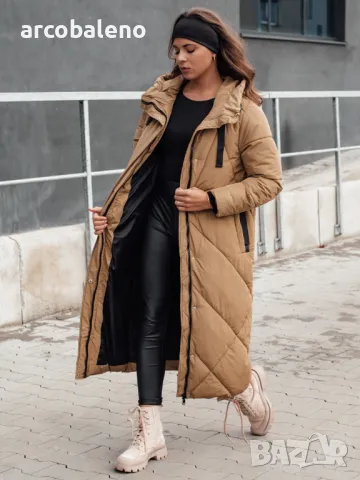 Дамско дълго ватирано зимно яке с качулка, 3цвята , снимка 12 - Якета - 47488101