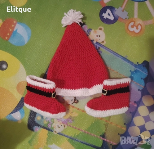 коледен комплект шал и чорапи плетени, снимка 6 - Декорация за дома - 52468227