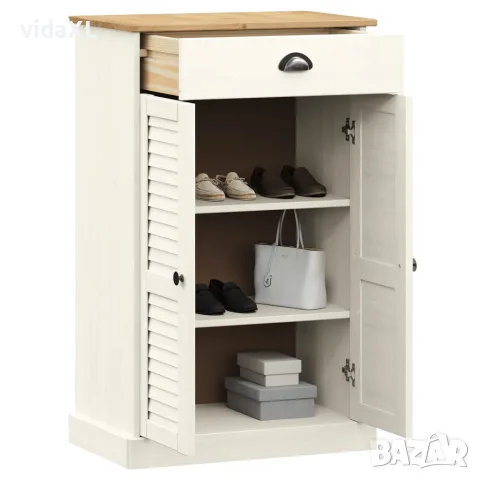 vidaXL Шкаф за обувки VIGO, бял, 60x35x96 см, бор масив, снимка 3 - Шкафове - 56147336