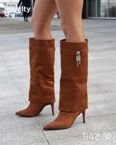 Ботуши на ток - кафяв велур, снимка 2 - Дамски ботуши - 52267766