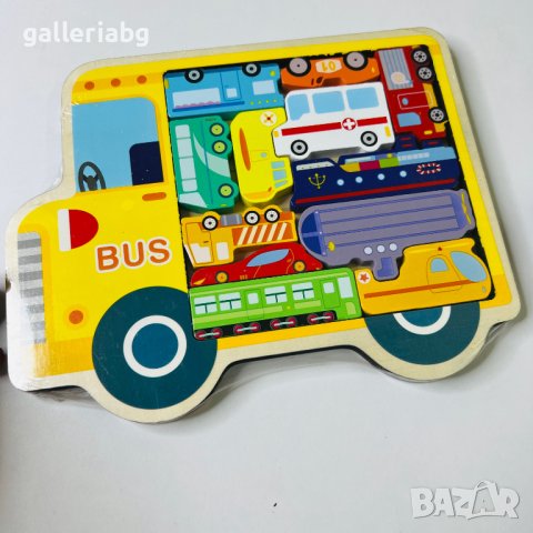 Дървена игра 3Д пъзел тетрис автобус