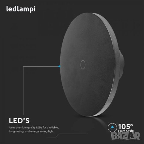 LED Стенен Осветител 12W Кръг Черен 3в1 Димиране IP65, снимка 3 - Лампи за стена - 44311012