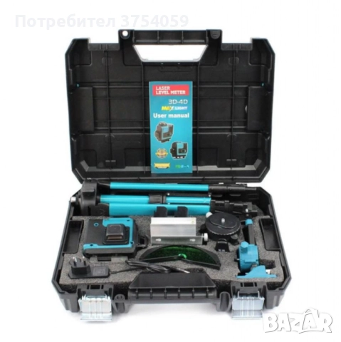 Самонивелиращ Лазерен Нивелир 4D с 16 Линии, Зелен Лазер, Тринога и Куфар, снимка 2 - Измервателни инструменти - 52363704