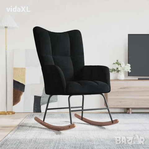vidaXL Люлеещ стол, черен, кадифе, снимка 3 - Столове - 56146962