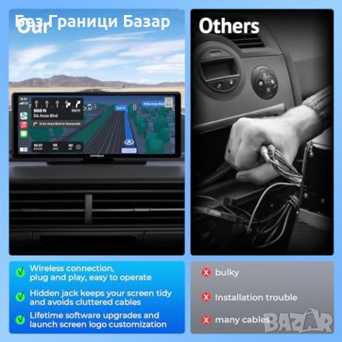 Нов HD Тъчскрийн Авто Дисплей - CarPlay, Android, Bluetooth, GPS за кола автомобил, снимка 6 - Друга електроника - 44396926