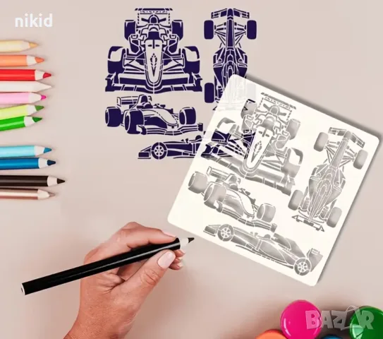 Рали състезателна кола автомобил стенсил шаблон спрей за торта украса сладки Scrapbooking, снимка 3 - Други - 55972948