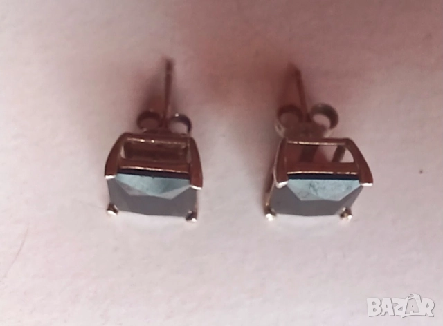 Сребърни обеци с тъмно червен камък., снимка 2 - Обеци - 52354408