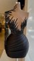 Къса бална рокля от сатен с 3 Д апликация в класическо черно, снимка 1 - Рокли - 40849756