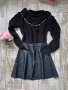 Сет комплект кожена къса пола hm H&M черен пуловер перли , снимка 1 - Комплекти - 38813865