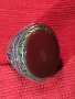 ОГРОМЕН СТАР ТУРСКИ СРЕБЪРЕН СКЪПОЦЕНЕН РЕТРО ПРЪСТЕН СРЕБРО 925 с ПОЛИРАН КАРНЕОЛ в ПОЗЛАТА 30747, снимка 1